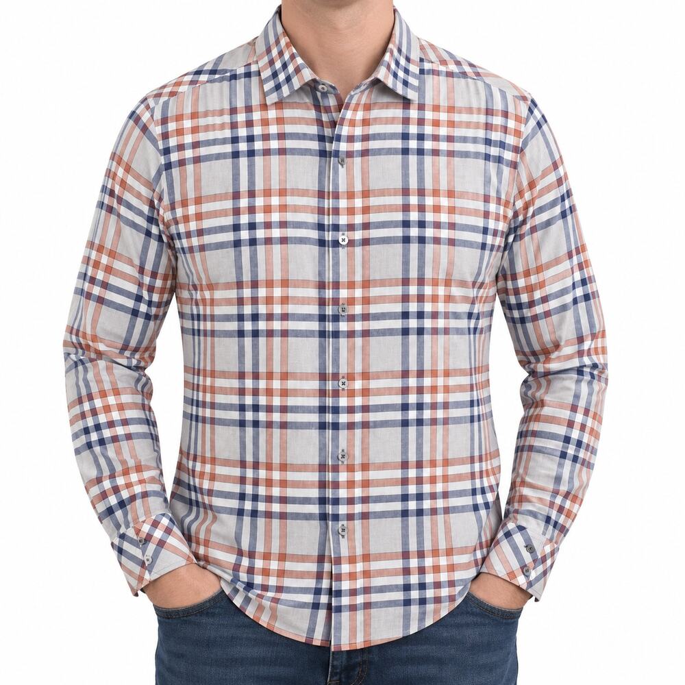 Zachary Prell Shirt Mens XL Blue Orange Plaid Button Down Long Sleeve Casual
